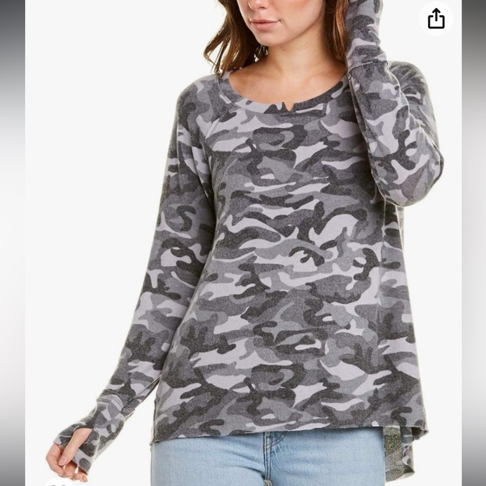 NWT Michael Stars Madison Brushed Camo Notch Neck Hi-Low Knit Top‎ Size Large